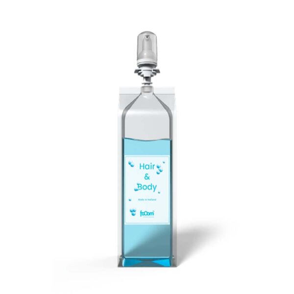 Bolsa de recambio de gel y champú profesional 2 en 1 de 1000ml en color azul para vestuarios y duchas colectivas.