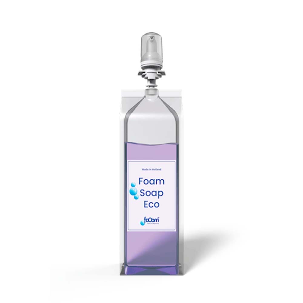 Bolsa de recambio de jabón de manos ecológico e hipoalergénico de 1000ml en color morado para dispensador manual y sensor.
