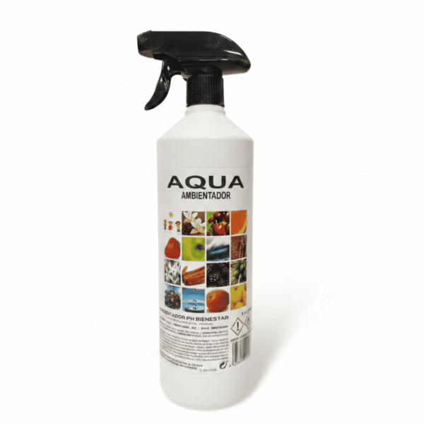 Botella de 1 litro de ambientador pulverizador aromático aroma Aqua con pistola aplicadora para frescura marina profesional.