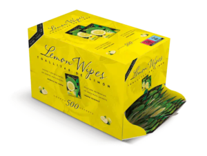 toallitas de limon en dispensador caja