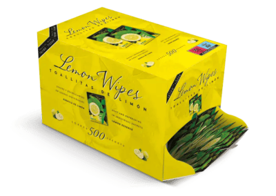 toallitas de limon en dispensador caja