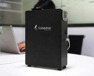 Sistema de marketing olfativo para hoteles y oficinas de lujo con acabado cromado elegante.