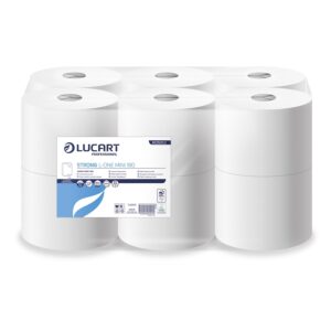812501J Papel Higiénico Jumbo Strong L-ONE MINI 180. Rollo Higiénico Extracción Central Premium (Blanco, 800 Servicios)