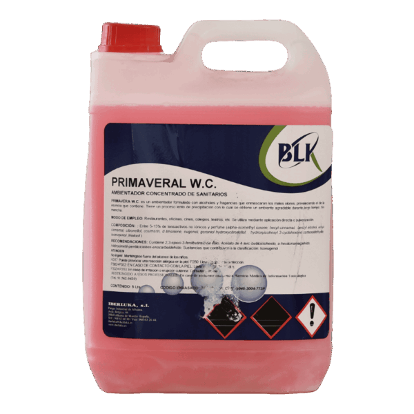 Garrafa de 5 litros de ambientador para baños profesional Primaveral W.C concentrado con fragancia floral de larga duración.Ambientador para Baños Profesional 5L