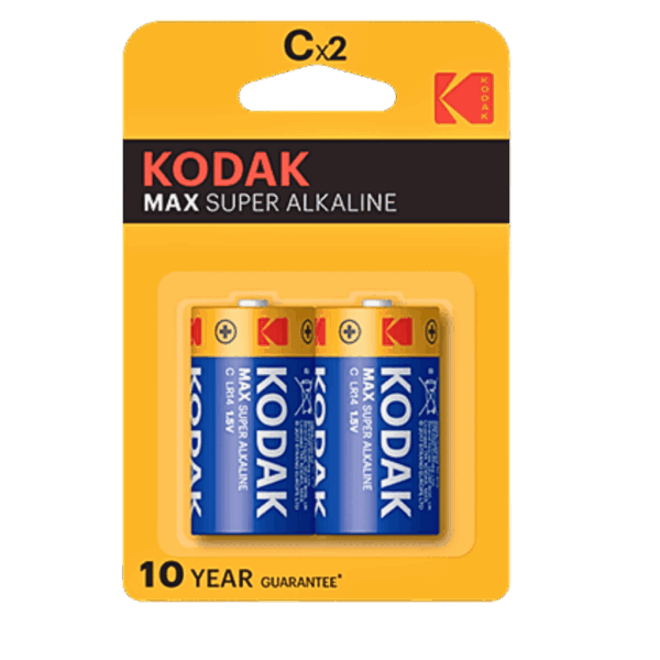 pilas alcalinas lr14 Pack de 2 unidades de pilas alcalinas Kodak MAX LR14 Tipo C para dosificadores automáticos de jabón y sensores de higiene profesional.