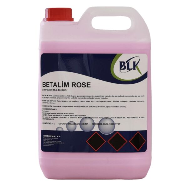 Garrafa de 5 litros de limpiador abrillantador multisuperficies profesional Betalim Rose con efecto antipolvo y antiestático.