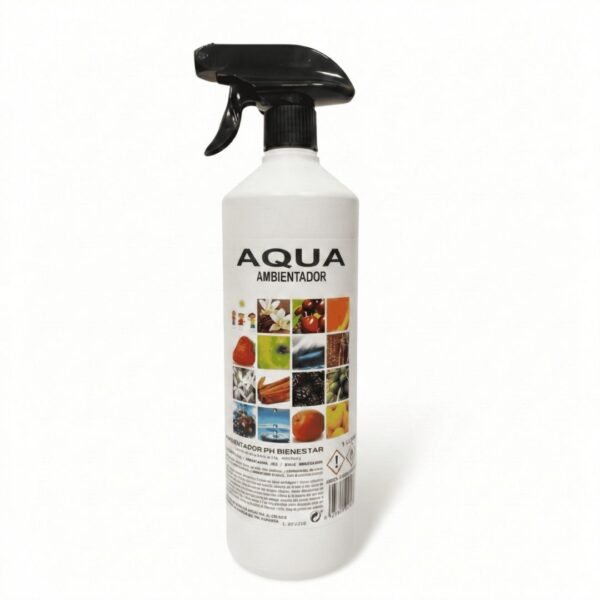 Botella de 1 litro de ambientador pulverizador aromático aroma Aqua con pistola aplicadora para frescura marina profesional.