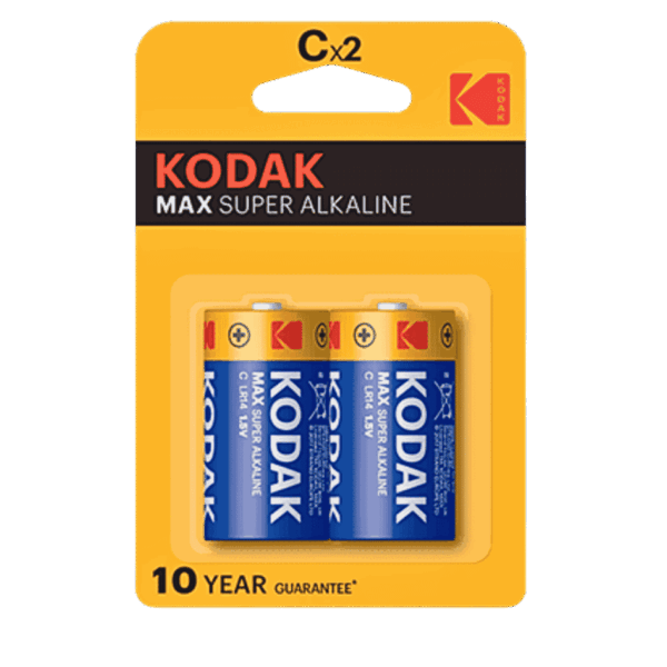pilas alcalinas lr14 Pack de 2 unidades de pilas alcalinas Kodak MAX LR14 Tipo C para dosificadores automáticos de jabón y sensores de higiene profesional.